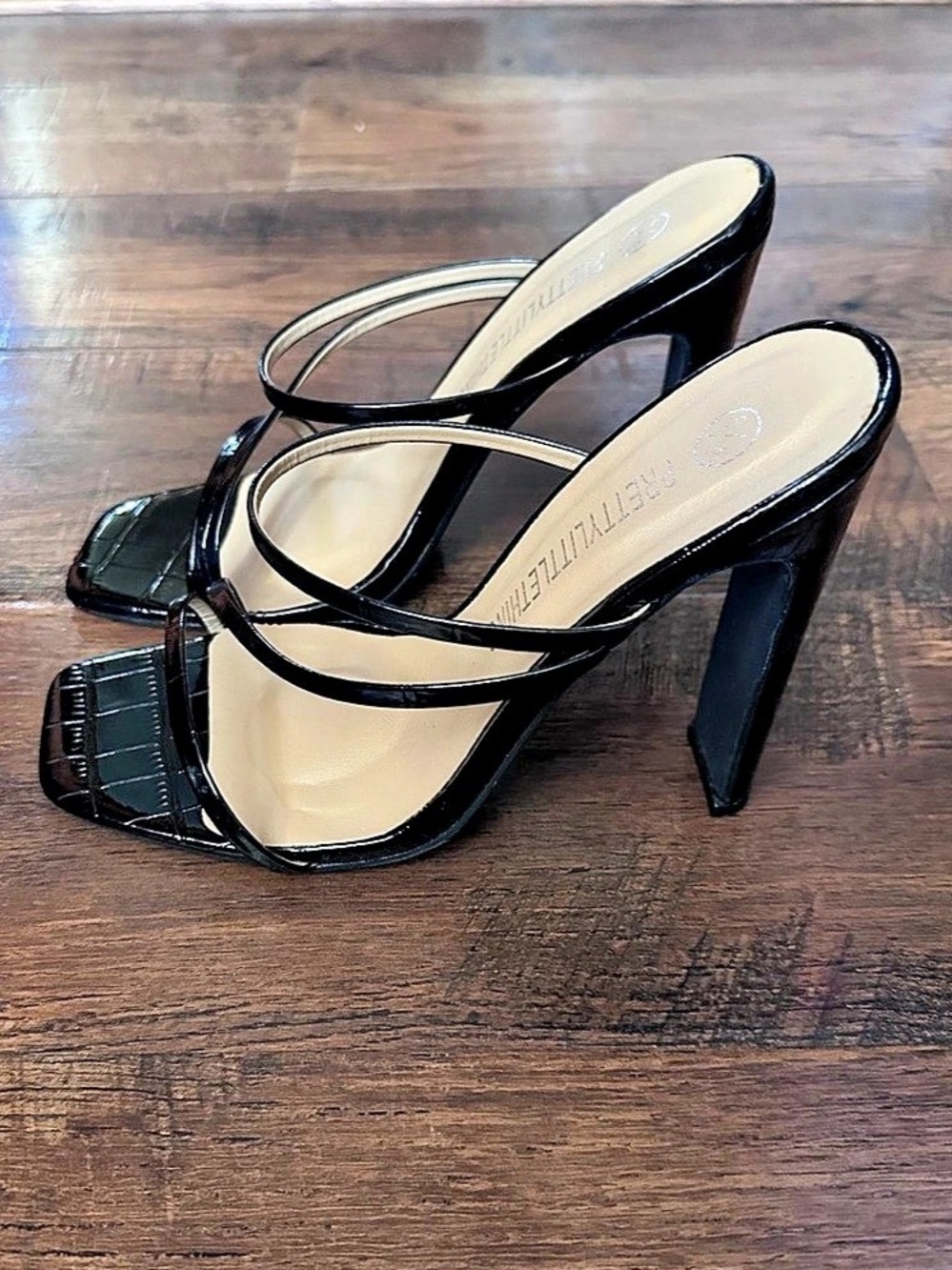 Pretty Little Thing Black Croc High Heels